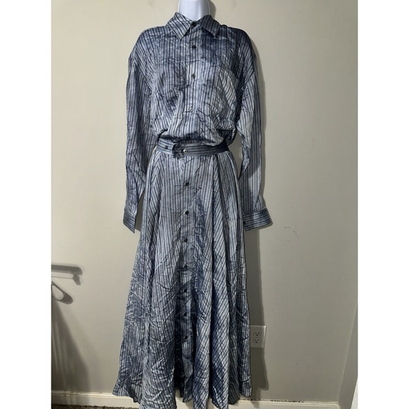 Faith Connexion‎ Sky Stripe Silk Viscose Shirt Dress Suit Set NWT Size M NWT
